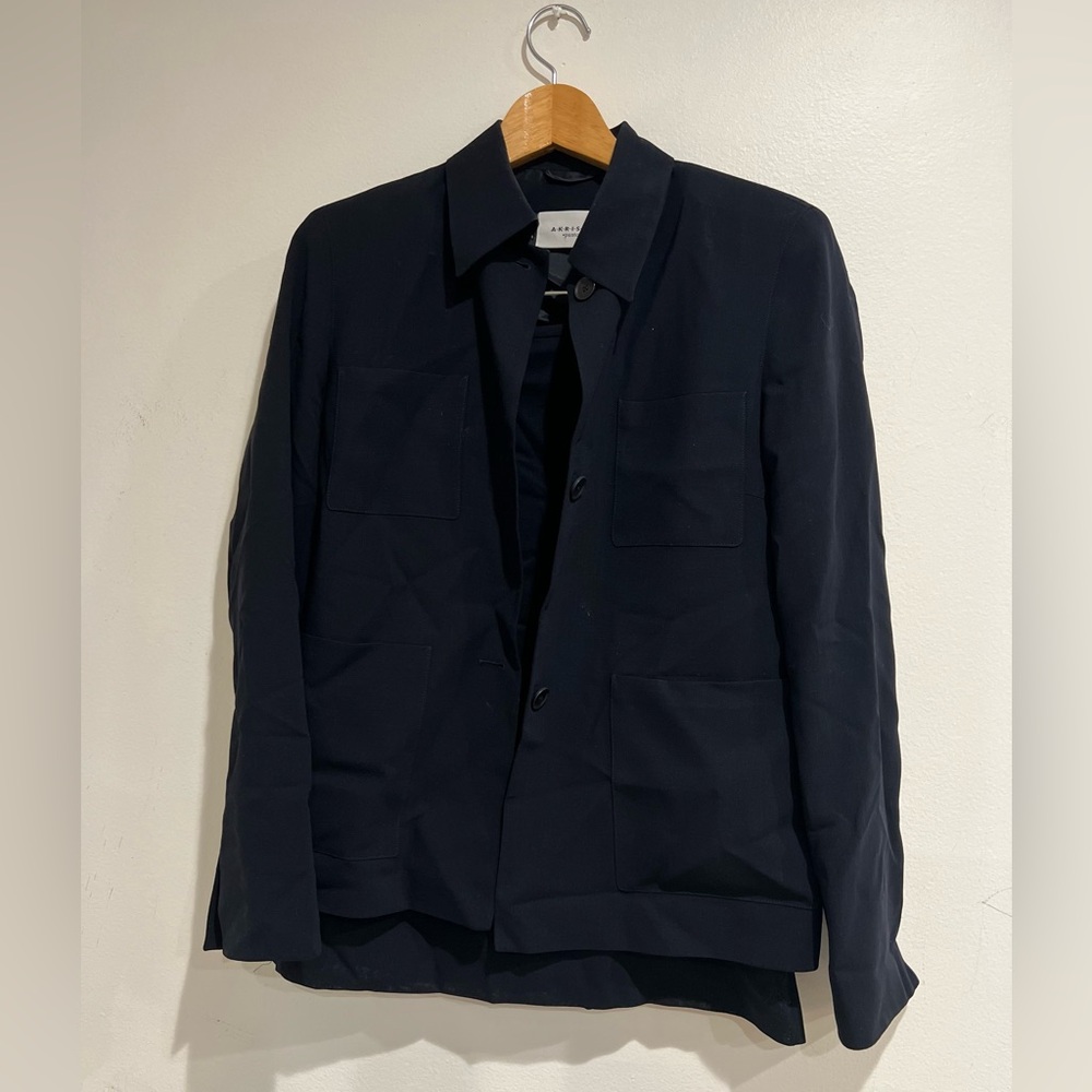 AKRIS Lightweight navy blazer and skirt set